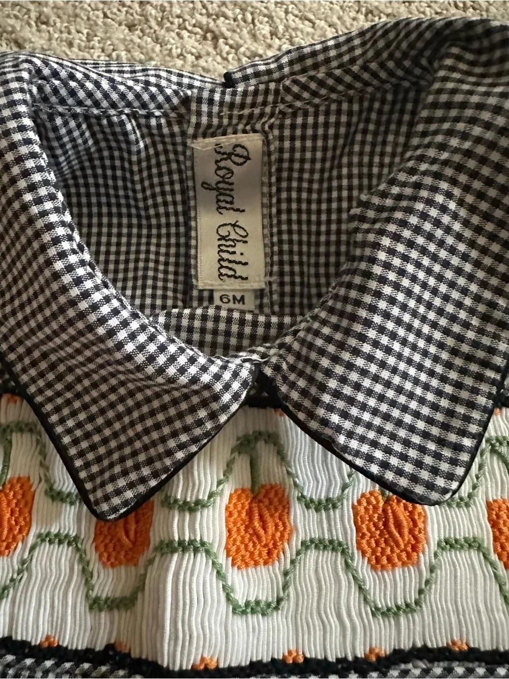 Royal Child Black Gingham One-Piece with Pumpkin Smocking